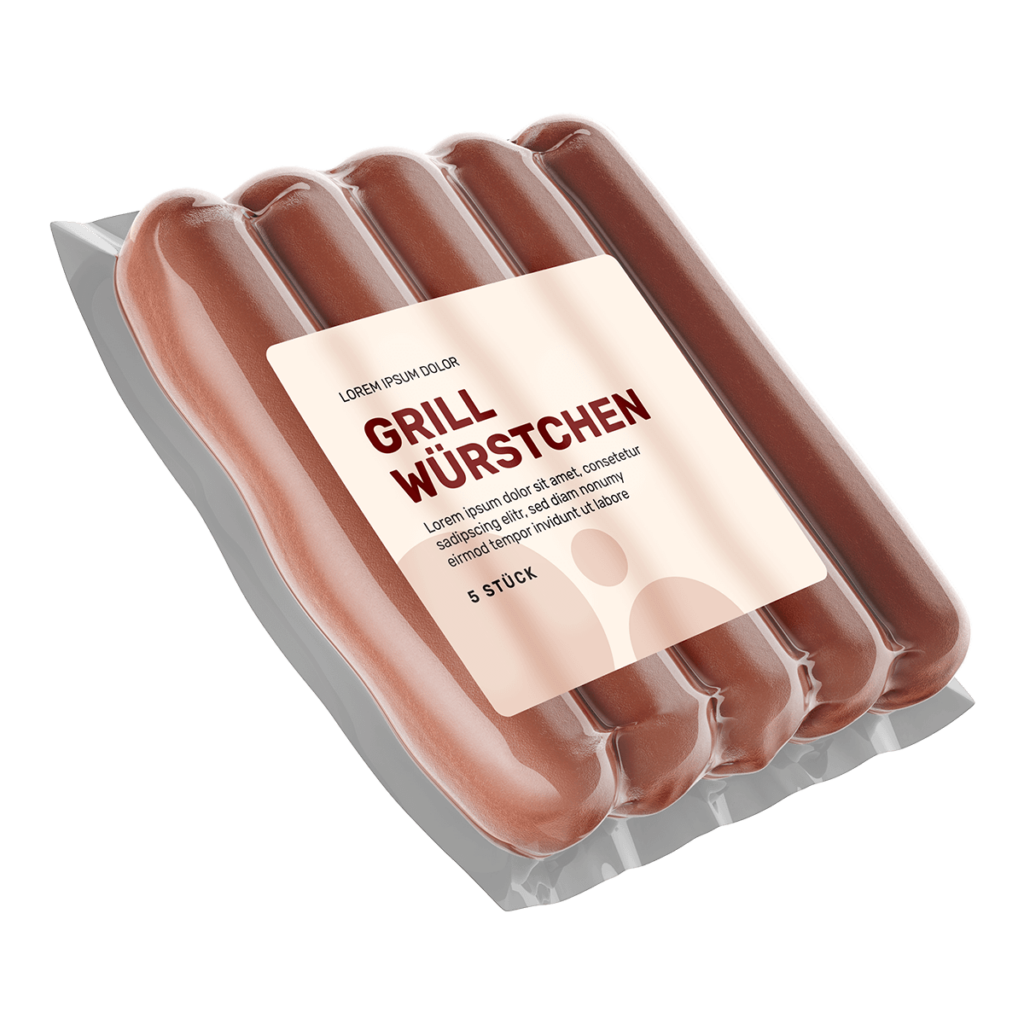Lebensmitteletikett auf Grillwürstchen